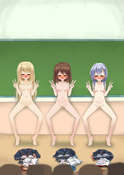 Rule 34 | 3girls, chalkboard, character request, classroom, girlfriend (kari), highres, multiple girls, nude, shiina kokomi