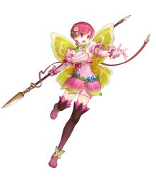 Rule 34 | 1girl, alternate costume, belt, boots, breasts, detached collar, dress, elbow gloves, est (fire emblem), fairy wings, fingerless gloves, fire emblem, fire emblem: mystery of the emblem, fire emblem heroes, full body, gloves, gradient clothes, hair ornament, headband, highres, holding, holding weapon, konfuzikokon, leg up, looking away, nintendo, non-web source, official art, open mouth, pink dress, pink eyes, pink hair, polearm, short dress, short hair, sleeveless, small breasts, solo, spear, thigh boots, thighhighs, transparent background, weapon, wings, zettai ryouiki