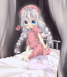 Rule 34 | 10s, 1boy, 30-sai no hoken taiiku, :p, bad id, bad pixiv id, bed, blue eyes, blush, braid, crossdressing, grey hair, hat, heart, long hair, looking back, macaron (30-sai no hoken taiiku), male focus, nurse, nurse cap, panties, panties over pantyhose, pantyhose, shoes, smile, solo, striped clothes, striped panties, syringe, tongue, tongue out, touyama soboro, trap, twin braids, twintails, underwear, white pantyhose, wig, wings