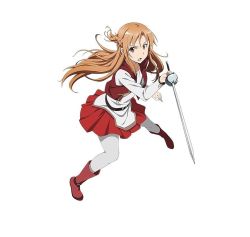 Rule 34 | 10s, 1girl, asuna (sao), boots, brown eyes, brown footwear, brown hair, collarbone, full body, highres, holding, holding sword, holding weapon, long hair, long legs, official art, open mouth, pantyhose, pleated skirt, rapier, red skirt, simple background, skirt, solo, sword, sword art online, sword art online: code register, weapon, white background, white pantyhose
