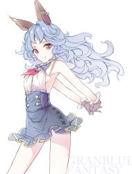 Rule 34 | 10s, 1girl, animal ears, arms behind back, blue hair, brown eyes, rabbit ears, copyright name, curly hair, erune, ferry (granblue fantasy), gloves, granblue fantasy, highres, interlocked fingers, long hair, looking at viewer, smile, solo, sora from france, wind