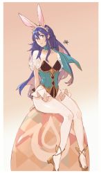 Rule 34 | 1girl, animal ears, blue eyes, blue hair, blush, breasts, choker, cleavage, easter egg, egg, fake animal ears, fire emblem, fire emblem awakening, fire emblem heroes, frilled choker, frills, gloves, highres, leotard, long hair, looking at viewer, lucina (fire emblem), lucina (spring) (fire emblem), nintendo, official alternate costume, pantyhose, playboy bunny, puffy short sleeves, puffy sleeves, rabbit ears, rabbit tail, sakuremi, see-through, short sleeves, small breasts, smile, solo, tail, tiara, white pantyhose