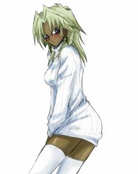 blush breasts dark_skin gender_request genderswap marik_ishtar sweater thighhighs yu-gi-oh!