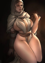 Rule 34 | 1girl, absurdres, bad id, bad tumblr id, belt, book, breasts, capelet, curvy, dark souls (series), dark souls iii, highres, hood, huge breasts, irina of carim, kneeling, lips, nat the lich, no bra, no panties, nose, parted lips, pelvic curtain, sideboob, solo, tabard, thick thighs, thighs, wide hips