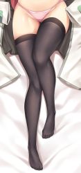 Rule 34 | 1girl, black thighhighs, character request, copyright request, dakimakura (medium), groin, highres, lower body, out of frame, panties, pink panties, skindentation, solo, thighhighs, thighs, tony guisado, underwear