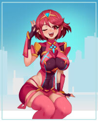 Rule 34 | 1girl, breasts, large breasts, little blood, pyra (xenoblade), red eyes, red hair, solo, xenoblade chronicles (series), xenoblade chronicles 2