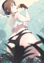 Rule 34 | 1girl, armpits, ass, atelier (series), atelier ryza, atelier ryza 1, back, bad id, bad pixiv id, black panties, blush, breasts, brown eyes, brown hair, butt crack, caisan, hair ornament, hairclip, heart, highres, jewelry, looking at viewer, necklace, open mouth, panties, potion, reisalin stout, skindentation, smile, solo, thighhighs, underwear, white thighhighs