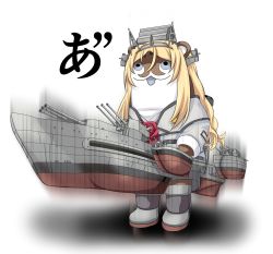 Rule 34 | 1other, ascot, blonde hair, bokukawauso, cannon, commentary request, cosplay, flower, full body, headgear, highres, kantai collection, long hair, long sleeves, mascot, military, military uniform, nelson (kancolle), nelson (kancolle) (cosplay), otter, red ascot, red flower, red rose, rigging, rose, solo, standing, tk8d32, translation request, turret, uniform