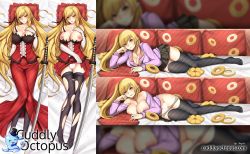 Rule 34 | 1girl, aged up, bare shoulders, black skirt, black thighhighs, blonde hair, blush, breasts, breasts out, censored, cleavage, corset, cuddly octopus, dakimakura (medium), doughnut, dress, elbow gloves, fang, food, gloves, heart, heart censor, kiss-shot acerola-orion heart-under-blade, large breasts, long dress, long hair, looking at viewer, lying, monogatari (series), multiple views, nipples, on back, on side, ootachi, open clothes, open shirt, oshino shinobu, panties, panty pull, pillow, pleated skirt, pointy ears, ribbon, shirt, side ponytail, skirt, unworn skirt, slit pupils, smile, sword, thighhighs, tony guisado, torn clothes, torn legwear, underwear, very long hair, watermark, weapon, web address, white gloves, white panties, yellow eyes, zoom layer