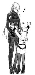 Rule 34 | !, 2girls, ak-15 (girls&#039; frontline), beret, boots, female commander (girls&#039; frontline), girls&#039; frontline, gloves, greyscale, griffin &amp; kryuger military uniform, hair over one eye, hat, height difference, jacket, kny-, long hair, long sleeves, military, military uniform, monochrome, multiple girls, simple background, sketch, standing, uniform, white background