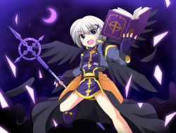 Rule 34 | 1girl, blue eyes, book, cross (crossryou), lyrical nanoha, mahou shoujo lyrical nanoha, mahou shoujo lyrical nanoha a&#039;s, mahou shoujo lyrical nanoha the movie 2nd a&#039;s, lord dearche, short hair, solo, staff, tome of the purple sky, white hair, wings, yersiniakreuz