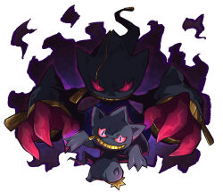 Rule 34 | absurdres, banette, commentary, creatures (company), game freak, gen 3 pokemon, grin, hands up, highres, looking at viewer, mega banette, mega pokemon, nintendo, no humans, pink eyes, pokemon, pokemon (creature), poyo party, smile, zipper, zipper pull tab