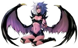 Rule 34 | 1girl, blue hair, boots, breasts, demon girl, duel monster, female focus, full body, high heels, legs, shoes, simple background, solo, white background, white hair, wings, yu-gi-oh!, yu-gi-oh! gx, yubel