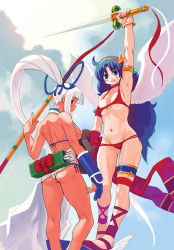 Rule 34 | 2girls, absurdres, armpits, arrow (projectile), ass, athena (series), bikini, bow (weapon), breasts, highres, large breasts, long hair, majikina mina, multiple girls, panties, ponytail, princess athena, quiver, ryoji (nomura ryouji), samurai spirits, side-tie bikini bottom, side-tie panties, sideboob, snk, swimsuit, the king of fighters, thigh strap, underboob, underwear, very long hair, weapon, wings