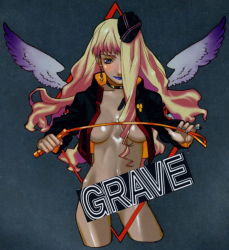 Rule 34 | 00s, 1girl, blonde hair, blue eyes, breasts, censored, convenient censoring, earrings, hair over eyes, hat, highres, jacket, jewelry, lipstick, long hair, macross, macross frontier, makeup, medium breasts, multicolored hair, nude, sheryl nome, solo, whip