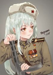 Rule 34 | 1girl, army, hat, insignia, long hair, military, military hat, military uniform, nanaha redstar, photo-referenced, red star, smile, soldier, soviet, soviet army, star (symbol), tuziki san, tuziki sang, uniform, virtual youtuber