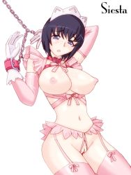 Rule 34 | 00s, 1girl, artist request, bdsm, bondage, bound, breasts, chain, chained, collar, cowboy shot, crotchless, crotchless panties, cuffs, female focus, freckles, garter belt, large breasts, nipples, nude, panties, pussy, siesta (zero no tsukaima), simple background, slave, solo, thighhighs, uncensored, underwear, zero no tsukaima