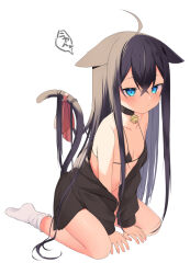 Rule 34 | 1girl, ahoge, animal ears, bell, between legs, bikini, black bikini, black choker, black hair, black jacket, blue eyes, blush, bow, breasts, cat ears, cat girl, cat tail, choker, closed mouth, commentary request, full body, hair between eyes, hand between legs, jacket, jingle bell, long hair, long sleeves, looking at viewer, navel, neck bell, no shoes, off shoulder, open clothes, open jacket, original, red bow, simple background, sitting, small breasts, socks, solo, swimsuit, tail, tail bow, tail ornament, tail raised, translation request, usagimiko, very long hair, wariza, white background, white socks