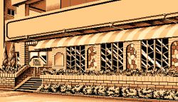 Rule 34 | 1990s (style), 5 jikanme no venus, awning, fairy dust, game cg, lowres, no humans, outdoors, pc98, pixel art, retro artstyle, stairs, tagme
