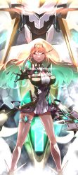 Rule 34 | 1girl, absurdres, bare legs, bare shoulders, blonde hair, breasts, chest jewel, cleavage cutout, clothing cutout, dress, earrings, elbow gloves, gloves, highres, jewelry, large breasts, long hair, mythra (xenoblade), risumi (taka-fallcherryblossom), short dress, swept bangs, thigh strap, tiara, very long hair, white dress, white footwear, white gloves, xenoblade chronicles (series), xenoblade chronicles 2, yellow eyes
