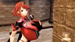 Rule 34 | 1girl, 3d, animated, animated gif, bouncing breasts, breasts, gigantic breasts, huge breasts, impossible clothes, impossible shirt, pyra (xenoblade), red hair, saturniablue, shirt, solo, source filmmaker (medium), tagme, walking, xenoblade chronicles (series), xenoblade chronicles 2