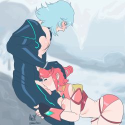 Rule 34 | 1boy, 1girl, animated, animated gif, blush, bodysuit, bouncing breasts, breasts, commission, erection, fellatio, formal, gloves, hetero, highres, jin (xenoblade), large breasts, long hair, magnta, nintendo, nipples, oral, outdoors, penis, pyra (xenoblade), red hair, scar, sex, short hair, sitting, suit, testicles, uncensored, white hair, wince, winter, xenoblade chronicles (series), xenoblade chronicles 2