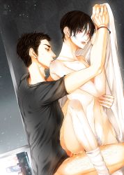 Rule 34 | 2boys, absurdres, anal, bed sheet, black hair, brothers, cum, drooling, family, highres, incest, male focus, male penetrated, multiple boys, saliva, sex, siblings, uncensored, window, yaoi