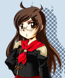 Rule 34 | brown eyes, brown hair, cape, final fantasy, final fantasy type-0, glasses, pixiv sample, queen (fft-0), resized, skirt
