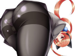 Rule 34 | 1girl, alisa southerncross, animal ears, ass, bent over, blush, cameltoe, cat ears, from behind, hair bobbles, hair ornament, highres, huge ass, keroro gunsou, long hair, looking at viewer, looking back, low twintails, panties, panties under pantyhose, pantyhose, red eyes, red hair, skirt, solo, thighband pantyhose, twintails, underwear, upskirt