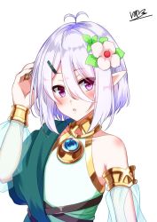 Rule 34 | 1girl, elf, hair ornament, hinata tino, kokkoro (princess connect!), pointy ears, princess connect!, purple eyes, tagme, white hair