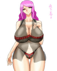 Rule 34 | 1girl, bra, breasts, female focus, huge breasts, jewelry, lingerie, mature female, original, panties, purple hair, red eyes, ring, see-through, simple background, solo, standing, thigh gap, thighs, underwear, wedding ring, white background, wide hips, wiz-coolhait