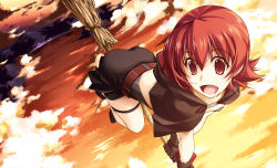 Rule 34 | 1girl, bad id, bad pixiv id, broom, flying, gloves, original, red eyes, red hair, shikei, short hair, solo