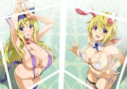 Rule 34 | 10s, 2girls, against glass, animal ears, areola slip, armpits, arms up, ass, bare shoulders, bell, bikini, blonde hair, blue eyes, blush, breast press, breasts, butt crack, cat ears, cat tail, cecilia alcott, charlotte dunois, cleavage, collar, cover, covered erect nipples, detached collar, drill hair, fake animal ears, fake tail, fishnet legwear, fishnets, hair ribbon, hairband, happy, hip focus, infinite stratos, large breasts, legs, long hair, looking at viewer, multiple girls, navel, neck bell, open mouth, palms, ponytail, purple bikini, purple eyes, rabbit ears, ribbon, side-tie bikini bottom, simple background, slingshot swimsuit, smile, standing, swimsuit, tail, takeda hiromitsu, thighhighs, thighs, white bikini, wrist cuffs