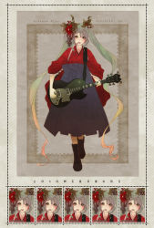 Rule 34 | 1girl, bad id, bad pixiv id, flower, gradient hair, guitar, hair flower, hair ornament, hatsune miku, highres, instrument, long hair, looking at viewer, mozzu, multicolored hair, music, open mouth, playing instrument, postage stamp, solo, twintails, very long hair, vocaloid