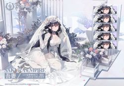 Rule 34 | 1girl, azuma (azur lane), azuma (lily-white longing) (azur lane), azur lane, black hair, bouquet, breasts, bridal veil, bride, cleavage, commentary request, dress, expressionless, flower, gloves, hair flower, hair ornament, high heels, highres, kishiyo, large breasts, long hair, looking at viewer, official alternate costume, official art, promotional art, see-through, sitting, thighhighs, veil, wariza, wedding dress, white footwear, white gloves, white thighhighs, yellow eyes