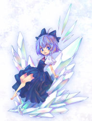 Rule 34 | 1girl, barefoot, blue eyes, blue hair, cirno, crystal, embodiment of scarlet devil, female focus, highres, ice, solo, tamachi kuwa, touhou
