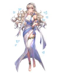 Rule 34 | 1girl, armlet, asymmetrical clothes, bare shoulders, barefoot, bug, butterfly, closed mouth, collar, corrin (female) (fire emblem), corrin (fire emblem), dress, elbow gloves, feet, female focus, fire emblem, fire emblem fates, fire emblem heroes, full body, gloves, highres, insect, long hair, looking at viewer, nintendo, official art, pointy ears, red eyes, sencha (senchat), side slit, silver hair, single glove, solo, standing, toes, transparent background, veil, white dress, white legwear