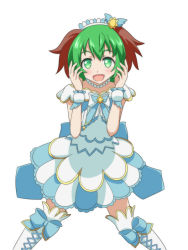 Rule 34 | 1girl, :d, alternate costume, animal ears, boots, cato (monocatienus), commentary request, cross-laced footwear, dress, green eyes, green hair, kasodani kyouko, looking at viewer, open mouth, short hair, simple background, smile, solo, thigh boots, thighhighs, touhou, white background