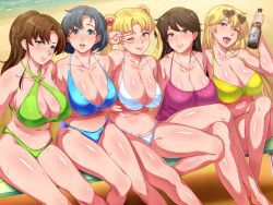 Rule 34 | 5girls, bishoujo senshi sailor moon, breasts, cleavage, huge breasts, mario (mario portal), multiple girls, sweat, swimsuit, team-tanabe