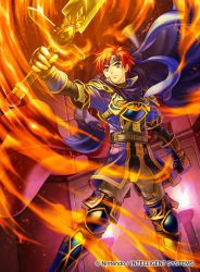 Rule 34 | 1boy, armor, blue eyes, boots, cape, company connection, copyright name, durandal (fire emblem), fingerless gloves, fire, fire emblem, fire emblem: the binding blade, fire emblem cipher, gloves, headband, holding, holding weapon, kita senri, male focus, md5 mismatch, nintendo, red hair, roy (fire emblem), serious, short hair, solo, sword, thigh boots, thighhighs, weapon