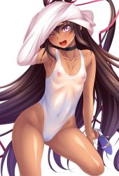 Rule 34 | 00s, 1girl, ;d, aoi nagisa (metalder), armpits, breasts, brown hair, cameltoe, choker, cleft of venus, collarbone, covered erect nipples, covered navel, curvy, female focus, high heels, highleg, highleg swimsuit, highres, long hair, looking at viewer, mizuki yukikaze, nipples, official art, one-piece swimsuit, one eye closed, open mouth, purple eyes, see-through, shiny skin, shoes, unworn shoes, small breasts, smile, solo, swimsuit, taimanin (series), taimanin asagi, taimanin yukikaze, taimanin yukikaze 2, tan, tanline, teeth, thighs, twintails, undressing, very long hair, white one-piece swimsuit