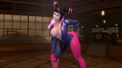 Rule 34 | 10s, 1girl, 3d, animated, animated gif, ass, bent over, black hair, bodysuit, bouncing, bouncing breasts, breasts, capcom, catsuit, cleavage, drill hair, female focus, fingerless gloves, gloves, han juri, hand on own hip, hand on knee, high collar, indoors, large breasts, looking at viewer, looping animation, nail polish, open clothes, pink bodysuit, pink eyes, pink gloves, presenting, purple bodysuit, seductive smile, shaking, shiny clothes, shiny skin, short hair, sidelocks, skin tight, smile, solo, source filmmaker (medium), standing, street fighter, street fighter v, teasing, twin drills, unzipped, zenu