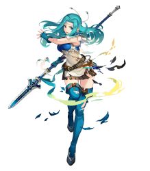 Rule 34 | 1girl, aqua hair, armor, belt, blue eyes, boots, breastplate, dress, fingerless gloves, fiora (fire emblem), fire emblem, fire emblem: the blazing blade, fire emblem heroes, full body, gloves, highres, long hair, nintendo, official art, parted bangs, short dress, short sleeves, shoulder armor, shoulder pads, solo, thigh boots, thighhighs, torn clothes, transparent background, turtleneck, white dress