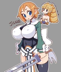 Rule 34 | archer (disgaea), blonde hair, breast envy, breasts, brown hair, disgaea, impossible clothes, impossible shirt, large breasts, long hair, magic knight (disgaea), masked agent, nipples, pointy ears, puffy nipples, shirt, short hair, small breasts, thick thighs, thighs, tight clothes, tight shirt, twintails, weapon, wide hips