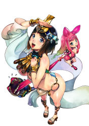 Rule 34 | + +, 2girls, ancient princess menace, animal ears, arm up, ass, bad id, bad pixiv id, black hair, blue eyes, blush, blush stickers, breasts, cleavage, commentary request, crown, egyptian, f.s., full body, large breasts, loincloth, long hair, looking at viewer, looking up, melona (queen&#039;s blade), melona (queen's blade), menace (queen&#039;s blade), menace (queen's blade), monster girl, multiple girls, open mouth, panties, pink hair, platform clogs, prehensile hair, protean assassin melona, queen&#039;s blade, rabbit ears, revealing clothes, salute, sandals, scepter, setra, shiny skin, short hair, simple background, striped clothes, striped panties, teeth, thighs, tongue, underboob, underwear, white background
