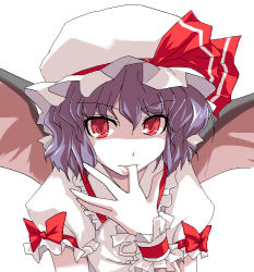 Rule 34 | 1girl, bat wings, bow, female focus, finger in own mouth, finger sucking, grune, hat, pale skin, red eyes, remilia scarlet, solo, touhou, wings