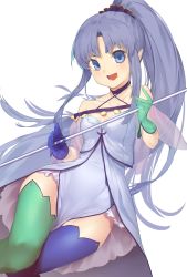 Rule 34 | 1girl, absurdres, asymmetrical gloves, asymmetrical legwear, blue eyes, blue hair, boots, capelet, dress, fate/grand order, fate (series), gloves, highres, holding, holding staff, long hair, looking at viewer, magical girl, medea (lily) (fate), mismatched gloves, mismatched legwear, nanao (aoyamahikari), pointy ears, ponytail, see-through, solo, staff, strapless, strapless dress, thigh boots, thighhighs, white background