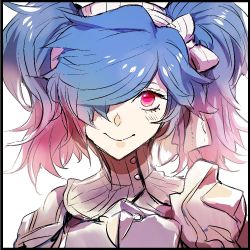 Rule 34 | 1girl, blue hair, closed mouth, fire emblem, fire emblem fates, haliwak tag, looking at viewer, multicolored hair, nintendo, open mouth, peri (fire emblem), pink hair, red eyes, smile, solo, turtleneck, twintails, two-tone hair, upper body