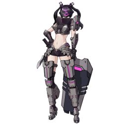 Rule 34 | 1girl, armor, artist request, bike shorts, bikini, bikini armor, black bikini, black gloves, black hair, black shorts, black sleeves, boots, breasts, detached sleeves, facing viewer, full body, girls&#039; frontline, gloves, grey footwear, guard (girls&#039; frontline), hair ornament, hand on own hip, head-mounted display, high collar, high heel boots, high heels, knife, large breasts, leg armor, long hair, magazine (weapon), mechanical legs, midriff, multicolored hair, official art, pale skin, pauldrons, purple hair, sangvis ferri, shield, shorts, shoulder armor, single pauldron, solo, standing, streaked hair, swimsuit, thigh boots, transparent background, twintails