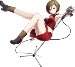 Rule 34 | 1girl, brown eyes, brown hair, full body, high heels, ixima, meiko (vocaloid), meiko (vocaloid3), microphone, microphone stand, nail polish, official art, short hair, transparent background, vocaloid